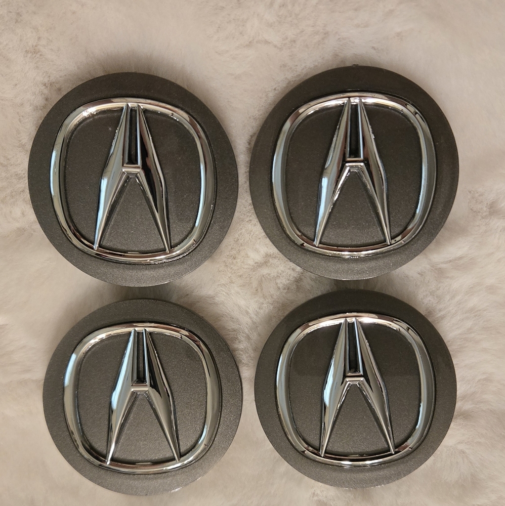 Dark Charcoal Grey Chrome Emblem 4 Center Wheel Caps For Acura New In Package